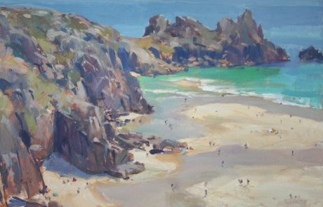 Low tide, Treen Cove - oil painting by David Pilgrim ROI