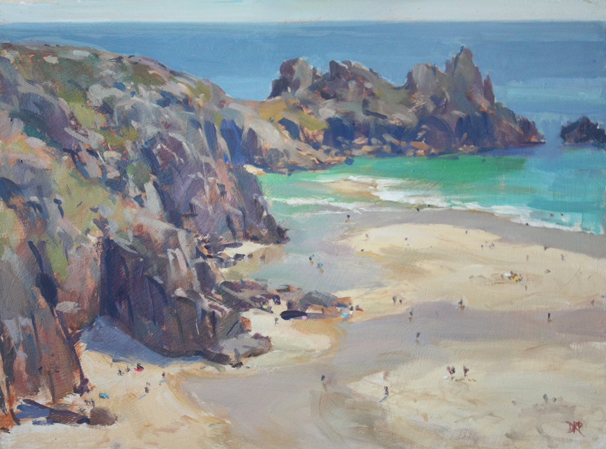 Low tide, Treen Cove - oil painting by David Pilgrim ROI